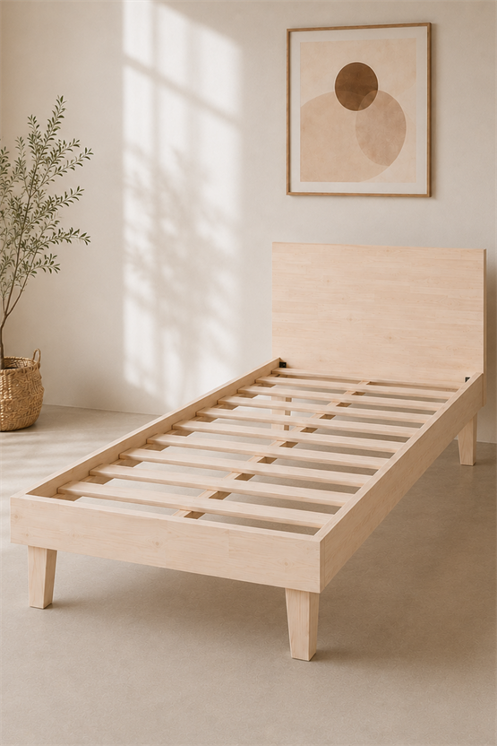 Alaçam Nora Masif Ahşap Tek Kişilik Karyola 100 x 200 Natural