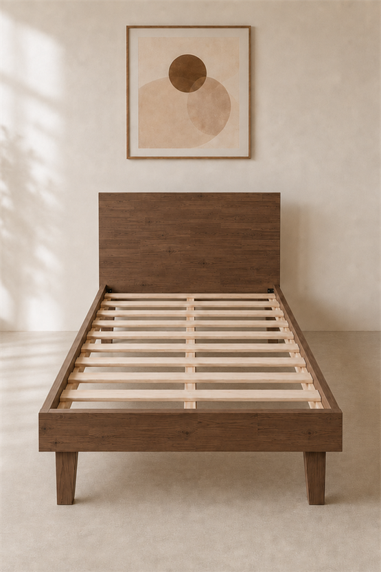 Alaçam Nora Masif Ahşap Tek Kişilik Karyola 100 x 200 Ceviz