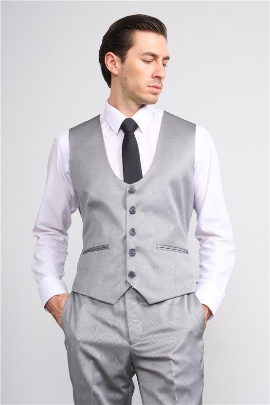 Atlıhan Lagos Gri Erkek Polyviskon Slim Fit Yelekli Takım