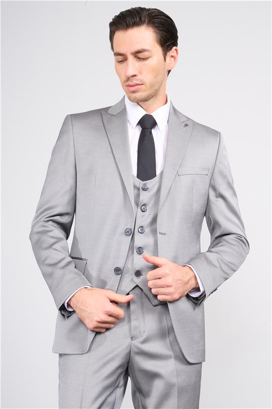 Atlıhan Lagos Gri Erkek Polyviskon Slim Fit Yelekli Takım