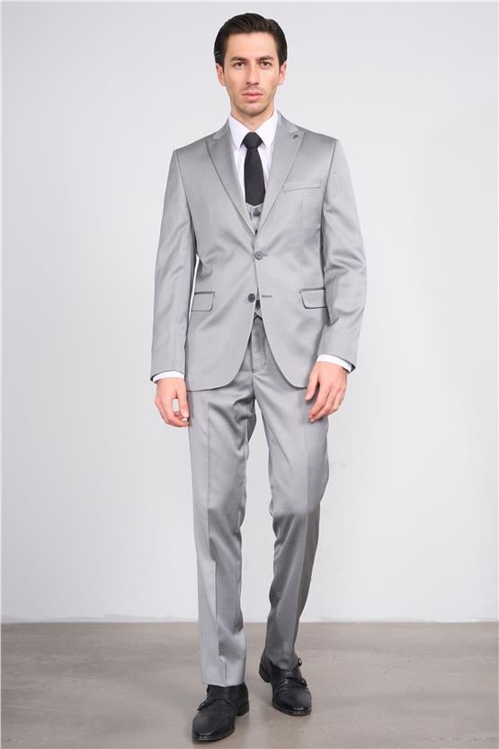 Atlıhan Lagos Gri Erkek Polyviskon Slim Fit Yelekli Takım