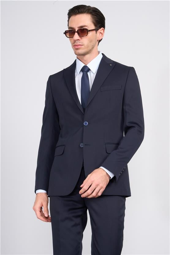 Atlıhan Lagos Lacivert Erkek Polyviskon Slim Fit Yelekli Takım