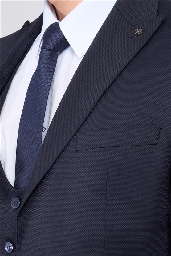 Atlıhan Lagos Lacivert Erkek Polyviskon Slim Fit Yelekli Takım