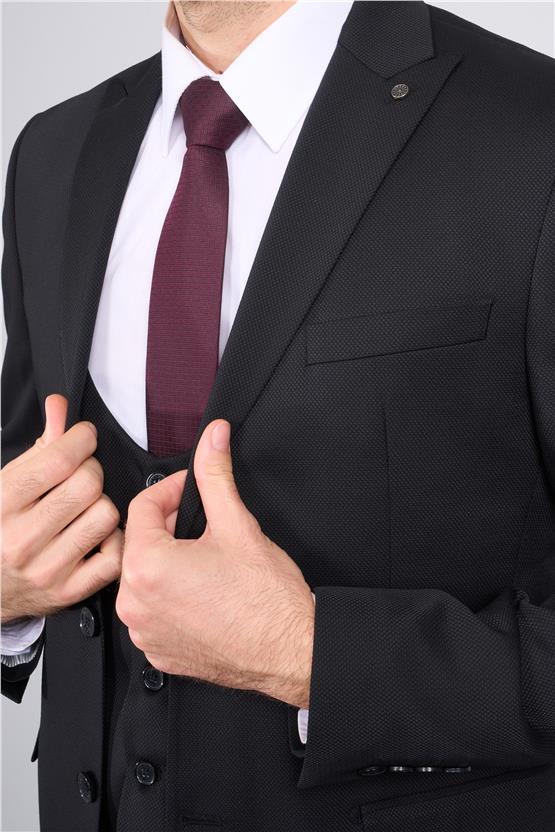 Atlıhan Lagos Siyah Erkek Polyviskon Slim Fit Yelekli Takım