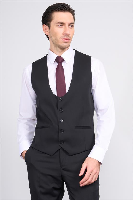 Atlıhan Lagos Siyah Erkek Polyviskon Slim Fit Yelekli Takım