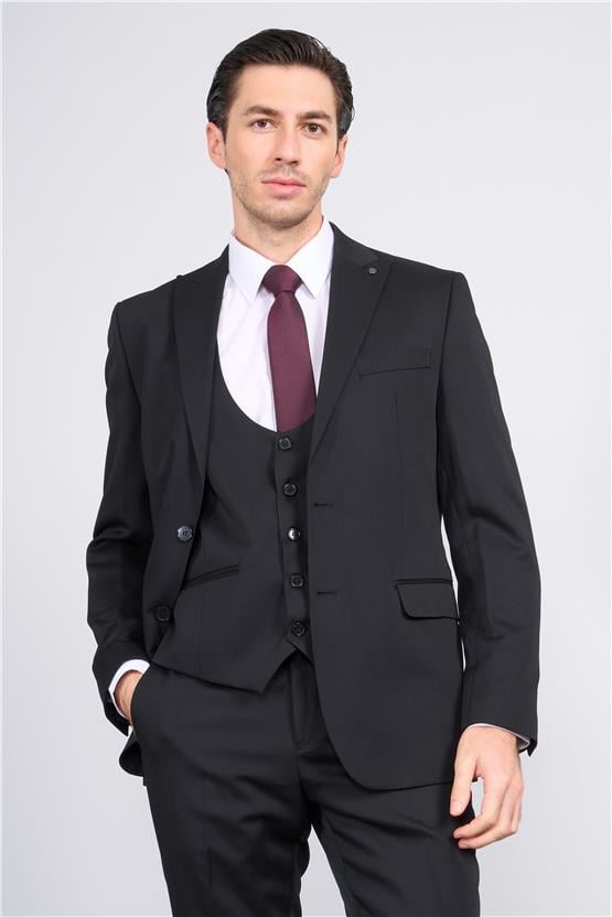 Atlıhan Lagos Siyah Erkek Polyviskon Slim Fit Yelekli Takım