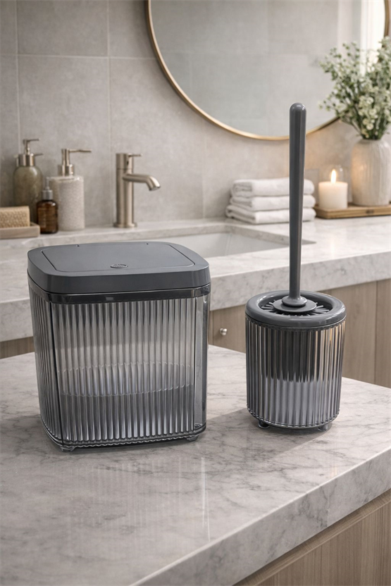Banyo Çöp Kovası Ve WC Fırçası Seti | Modern Ve Şık Banyo Aksesuarları 2Li Set