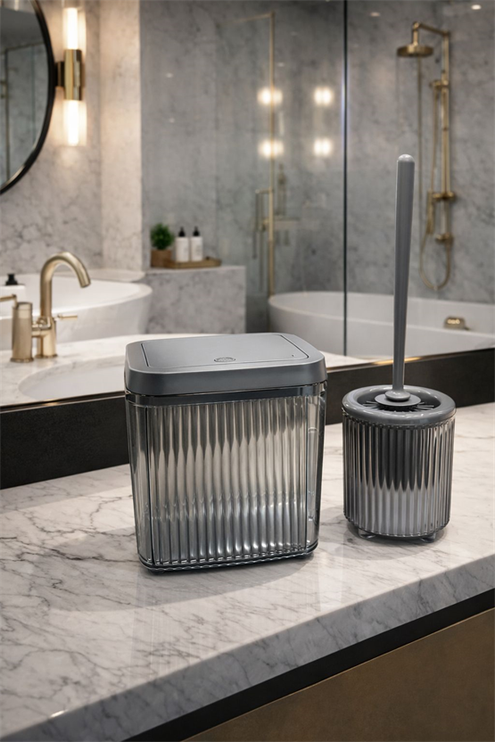 Banyo Çöp Kovası Ve WC Fırçası Seti | Modern Ve Şık Banyo Aksesuarları 2Li Set