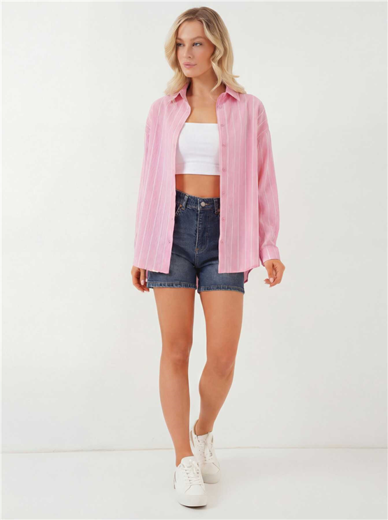 Bigdart 0721 Pembe Kadın Gömlek