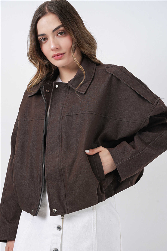 Bigdart 0737 Kahverengi Kadın Bomber Kot Ceket 36-42