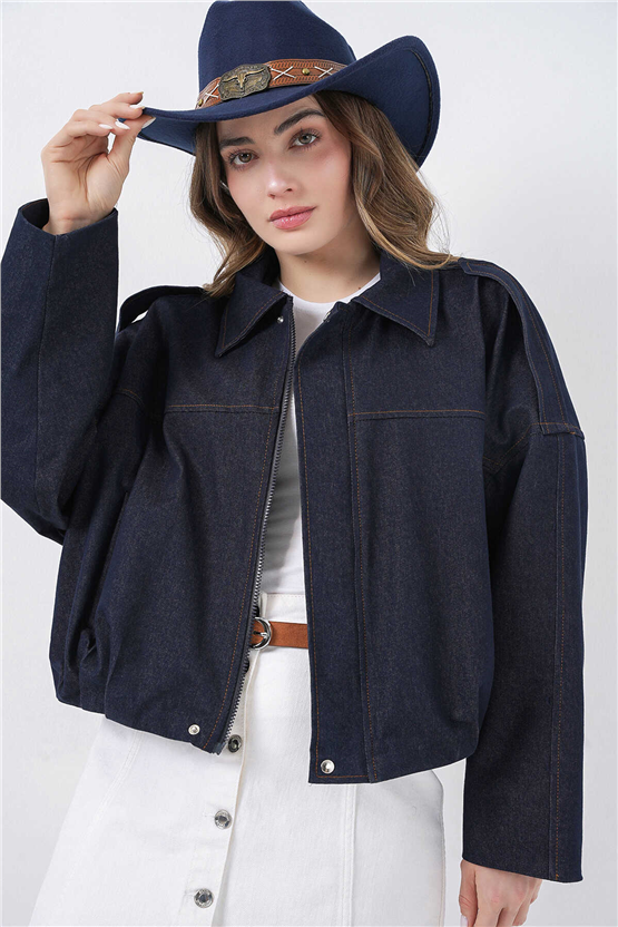 Bigdart 0737 Lacivert Kadın Bomber Kot Ceket 36-42