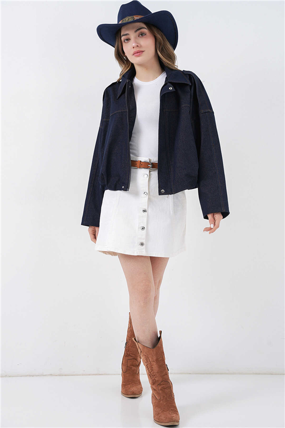 Bigdart 0737 Lacivert Kadın Bomber Kot Ceket 36-42