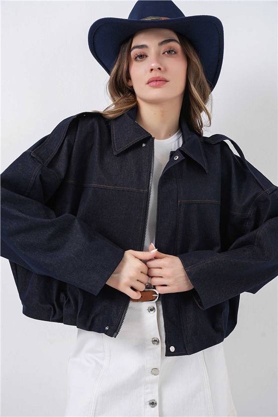 Bigdart 0737 Lacivert Kadın Bomber Kot Ceket 36-42