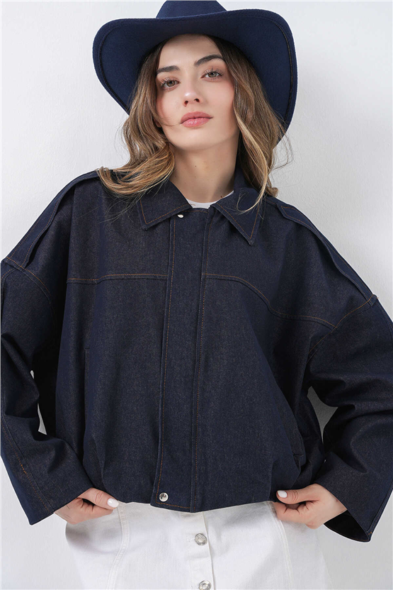 Bigdart 0737 Lacivert Kadın Bomber Kot Ceket 36-42