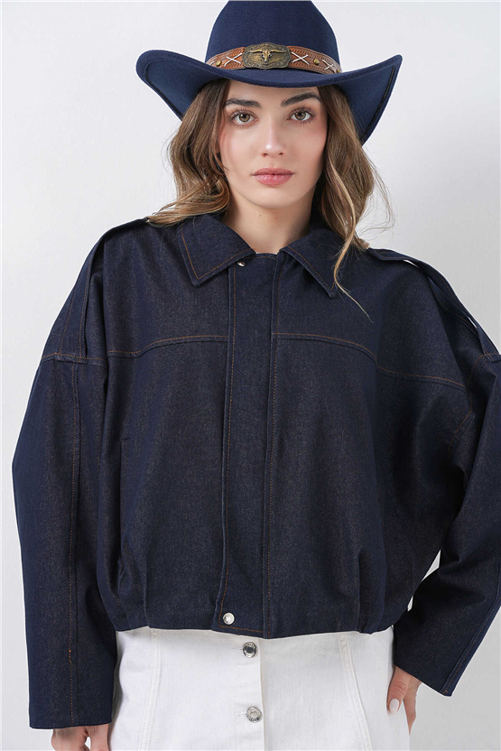 Bigdart 0737 Lacivert Kadın Bomber Kot Ceket 36-42
