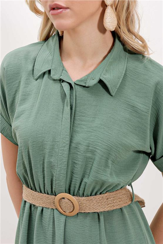 Bigdart 2292 Mint Kadın Kemerli Elbise