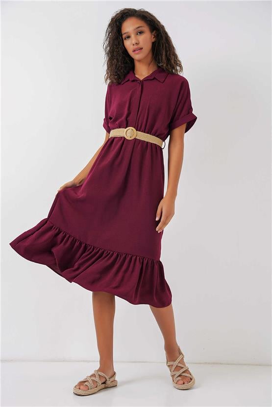 Bigdart 2292 Mürdüm Kadın Kemerli Elbise