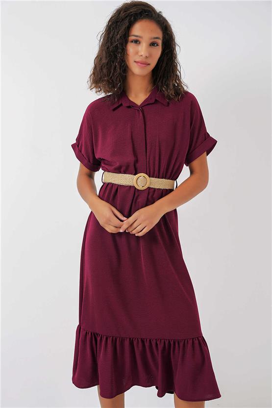 Bigdart 2292 Mürdüm Kadın Kemerli Elbise