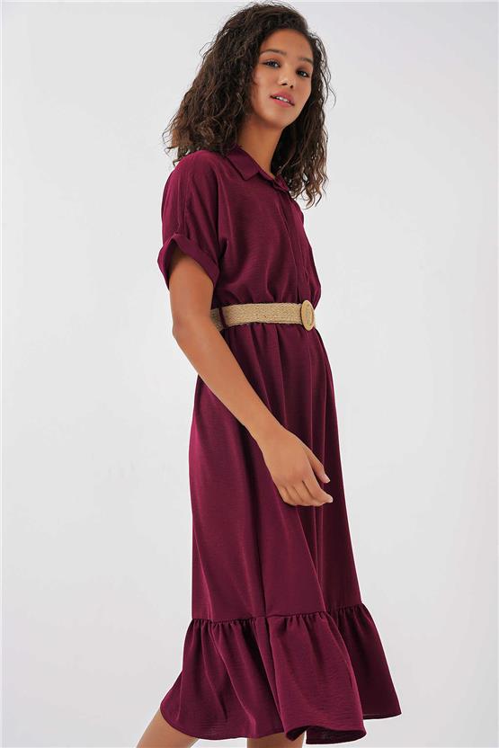 Bigdart 2292 Mürdüm Kadın Kemerli Elbise