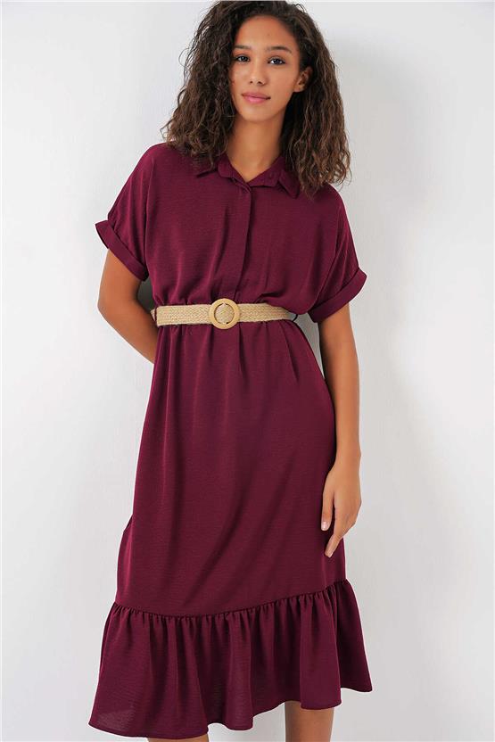 Bigdart 2292 Mürdüm Kadın Kemerli Elbise