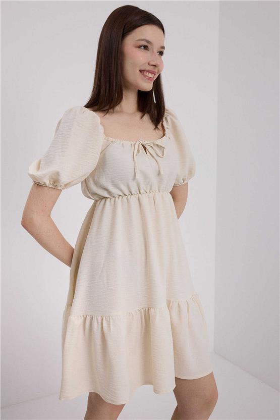 Bigdart 2351 Bej Kadın Poplin Mini Elbise