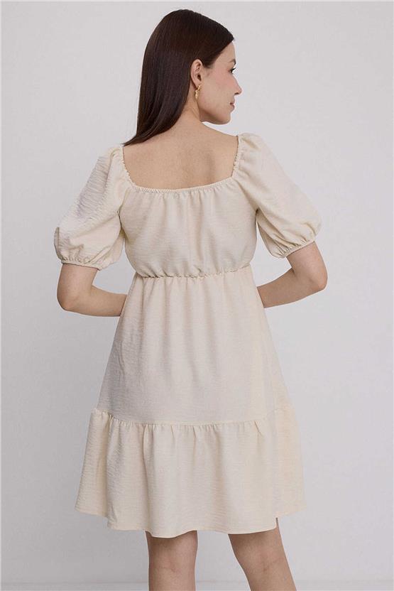 Bigdart 2351 Bej Kadın Poplin Mini Elbise