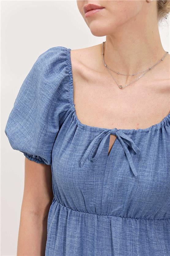 Bigdart 2351 İndigo Kadın Poplin Mini Elbise