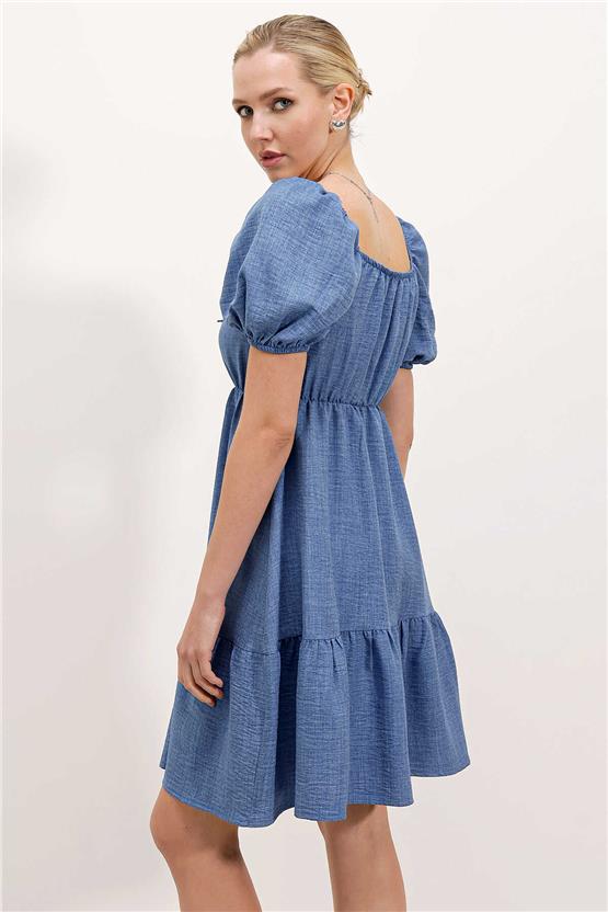 Bigdart 2351 İndigo Kadın Poplin Mini Elbise