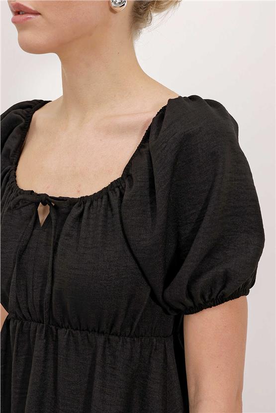 Bigdart 2351 Siyah Kadın Poplin Mini Elbise