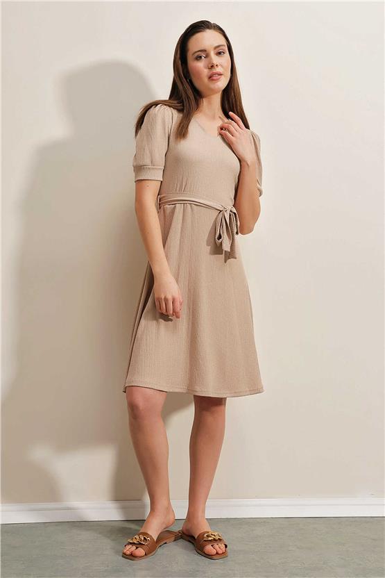 Bigdart 2370 Siyah Kadın Kuşaklı Örme Elbise