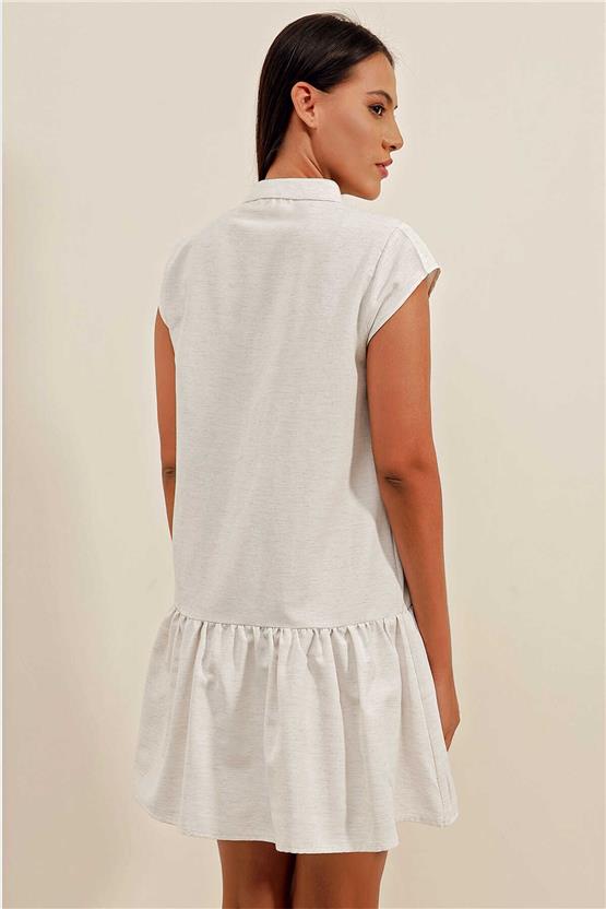 Bigdart 2425 Ekru Kadın Keten Mini Elbise