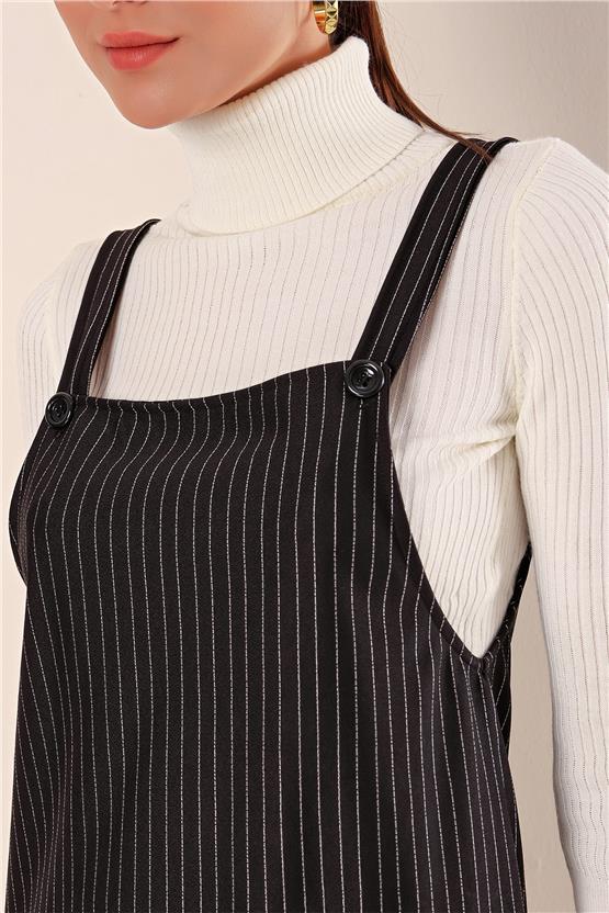 Bigdart 2440 Siyah Beyaz Kadın Kareli Salopet Elbise