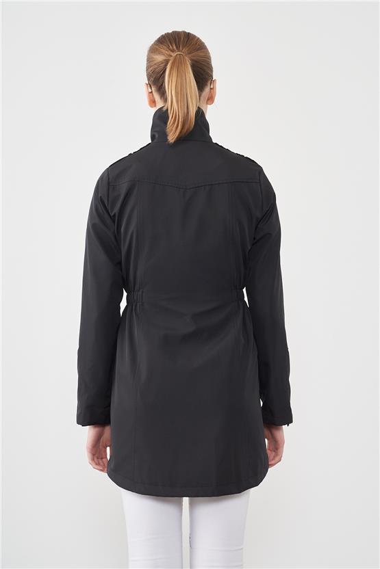 Bigdart 5669 Siyah Kısa Bondit Kadın Kısa Trençkot