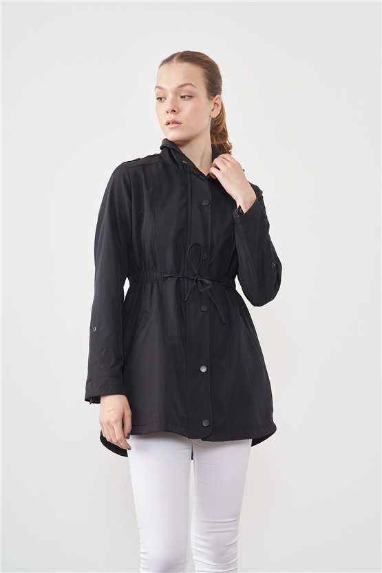 Bigdart 5669 Siyah Kısa Bondit Kadın Kısa Trençkot