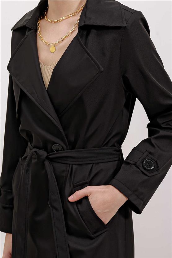 Bigdart 5918 Siyah Kadın Uzun Trençkot