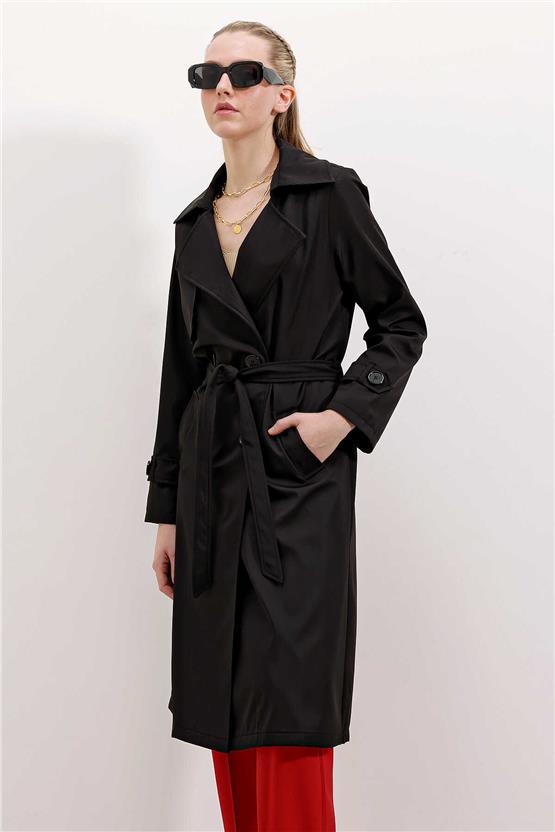Bigdart 5918 Siyah Kadın Uzun Trençkot