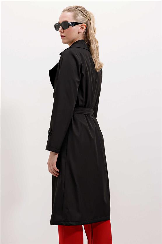 Bigdart 5918 Siyah Kadın Uzun Trençkot