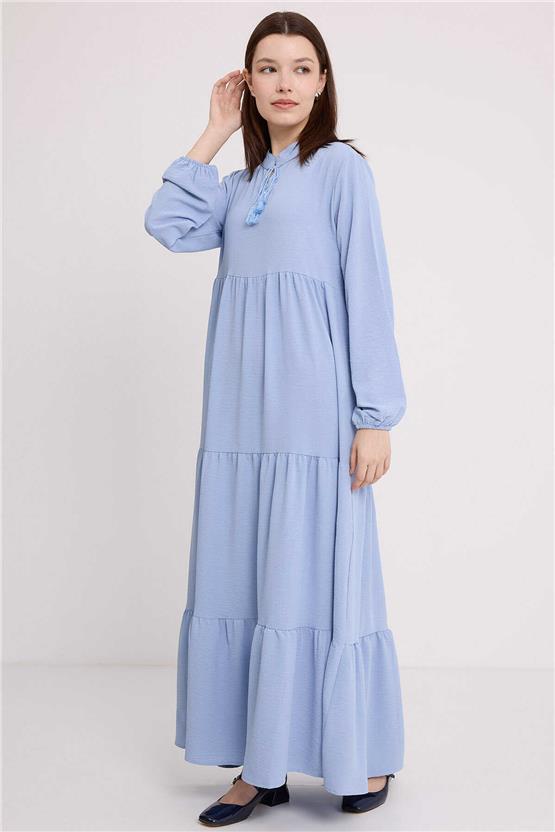 Bıgdart Y25 1627 A.Mavı Kadın Yaka Bagcıklı Tesettur Elbıse