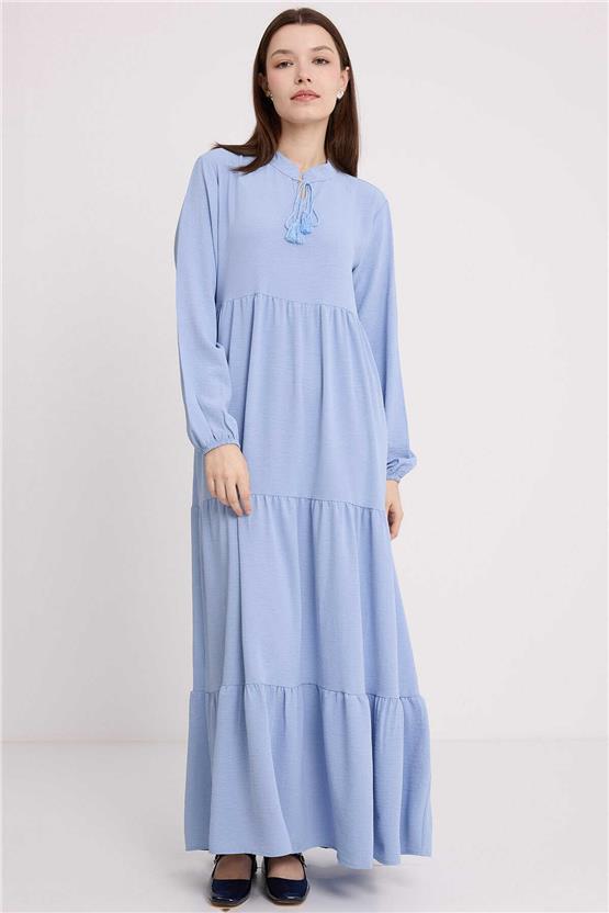 Bıgdart Y25 1627 A.Mavı Kadın Yaka Bagcıklı Tesettur Elbıse