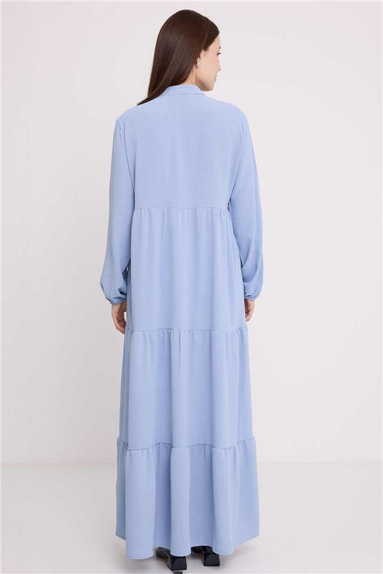 Bıgdart Y25 1627 A.Mavı Kadın Yaka Bagcıklı Tesettur Elbıse