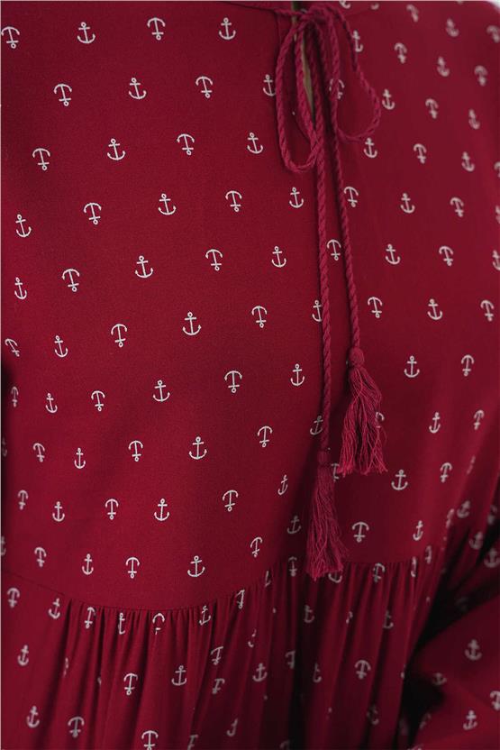 Bıgdart Y25 1627 Bordo Kadın Yaka Bagcıklı Tesettur Elbıse