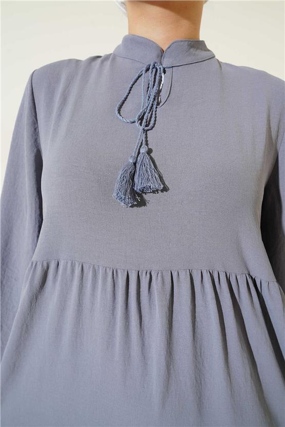 Bıgdart Y25 1627 Haki Kadın Yaka Bagcıklı Tesettur Elbıse