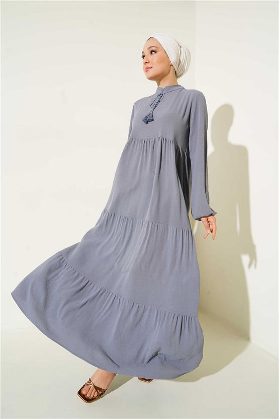 Bıgdart Y25 1627 Haki Kadın Yaka Bagcıklı Tesettur Elbıse