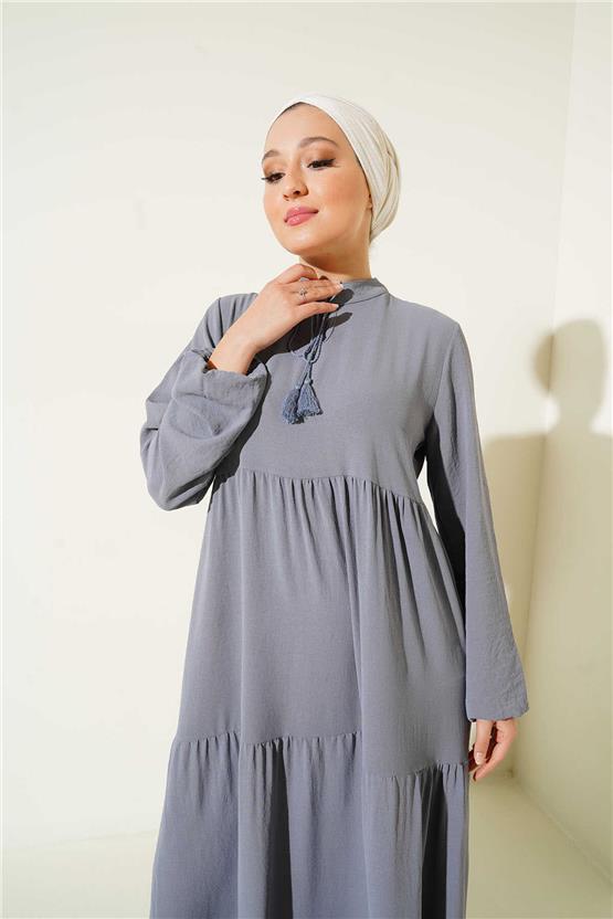 Bıgdart Y25 1627 Haki Kadın Yaka Bagcıklı Tesettur Elbıse