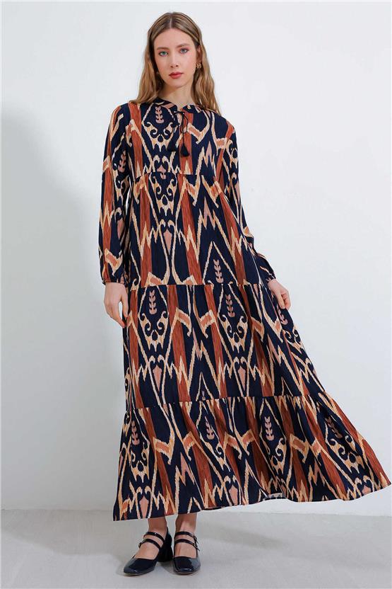 Bıgdart Y25 1627 Kıremıt Kadın Yaka Bagcıklı Tesettur Elbıse