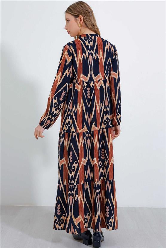 Bıgdart Y25 1627 Kıremıt Kadın Yaka Bagcıklı Tesettur Elbıse