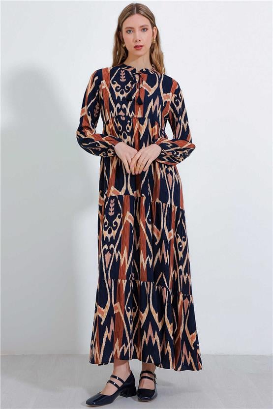 Bıgdart Y25 1627 Kıremıt Kadın Yaka Bagcıklı Tesettur Elbıse