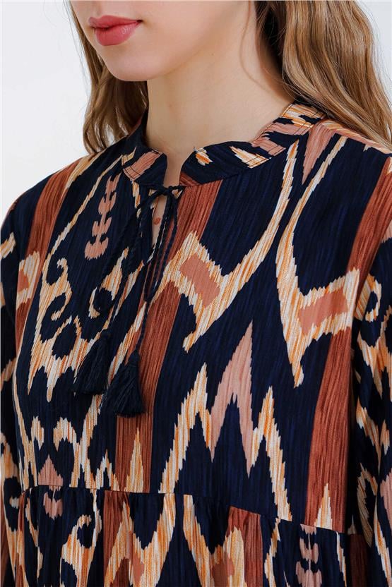 Bıgdart Y25 1627 Kıremıt Kadın Yaka Bagcıklı Tesettur Elbıse