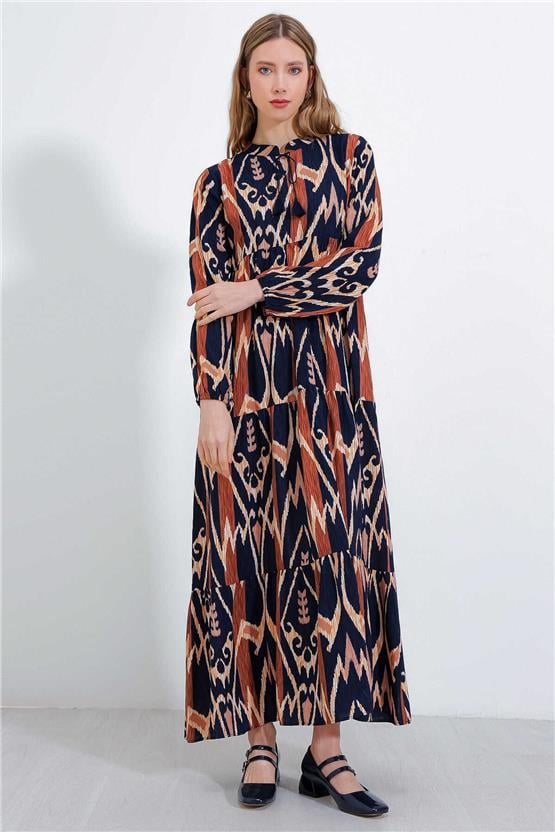 Bıgdart Y25 1627 Kıremıt Kadın Yaka Bagcıklı Tesettur Elbıse