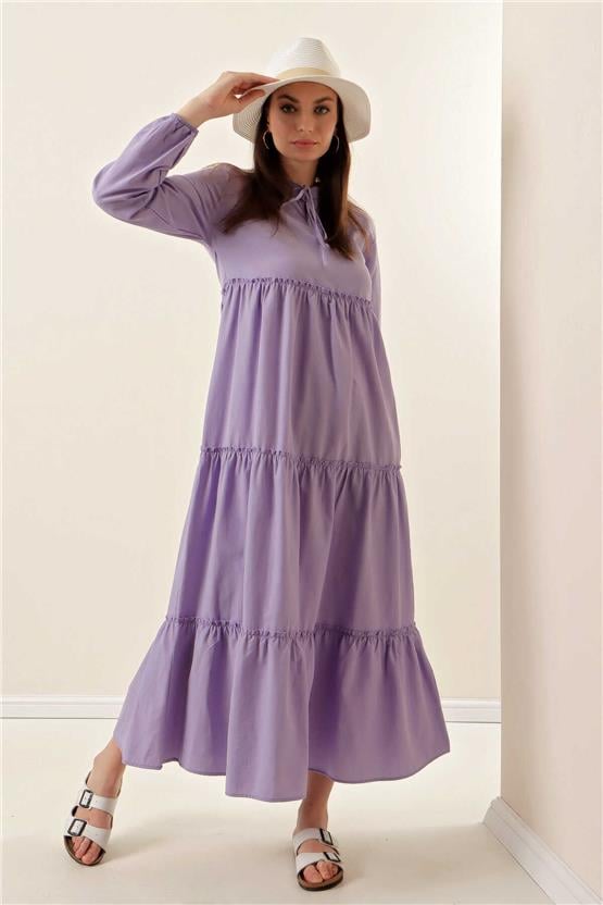 Bıgdart Y25 1627 Lıla Kadın Yaka Bagcıklı Tesettur Elbıse